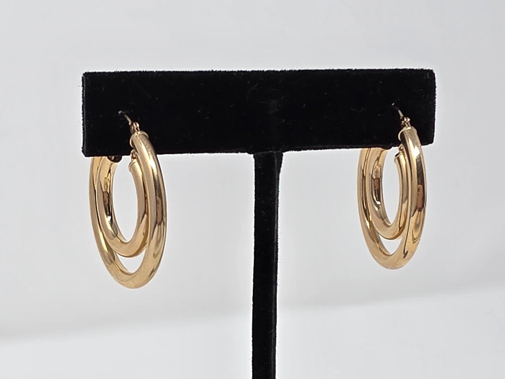 14kt Gold Double Hoop Earrings - 3.18 Grams