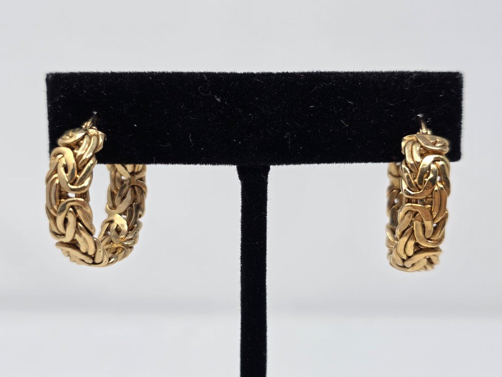 14k Gold Byzantine Hoop Earrings - 5.46 Grams
