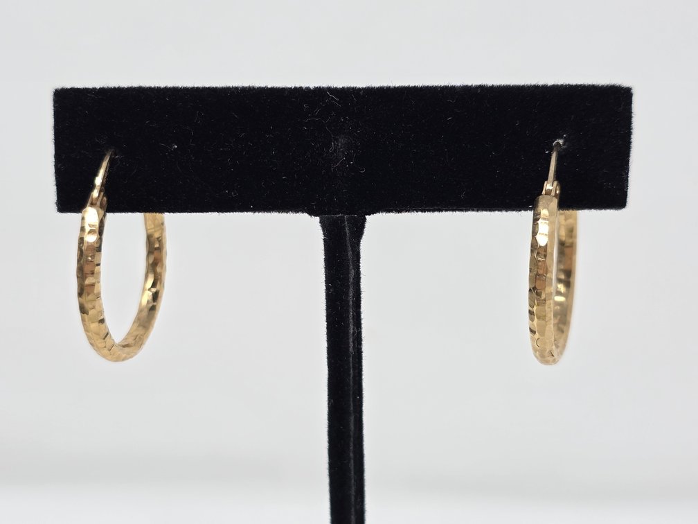 14kt Hammered Gold Hoop Earrings - 1.78 Grams