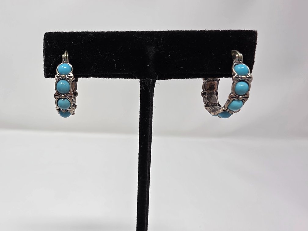 Sterling Silver and Turquoise Hoop Earrings