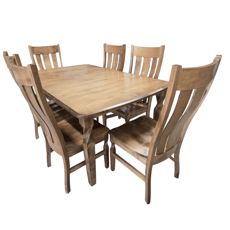 Roy Hersch Sunrise Handcrafted Wood Dining Set - Measures 30" Tall x 42" Wide x 63" Long - (2 leaves which add 12" Each) Table Measures Approx 87" Long with Both Leaves