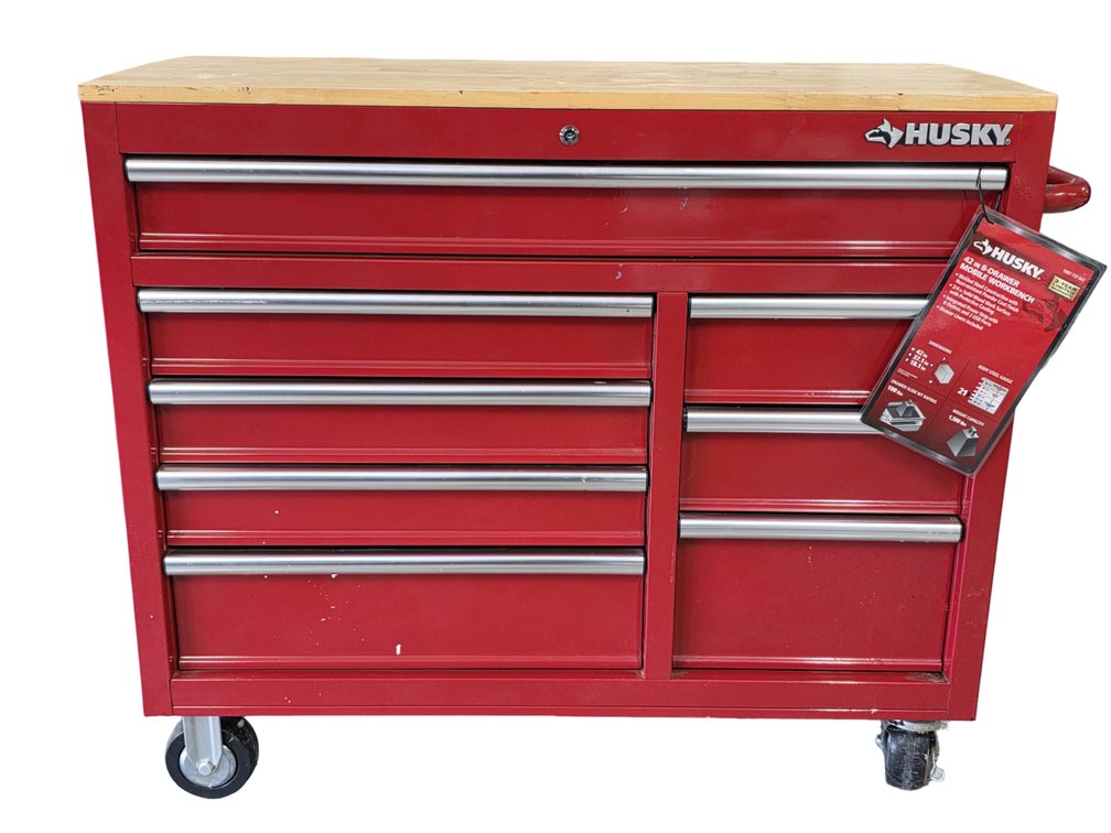 Husky 42" 8-Drawer Mobile Workbench w/ Key - Measures 42" Wide x 37" Tall x 18" Deep