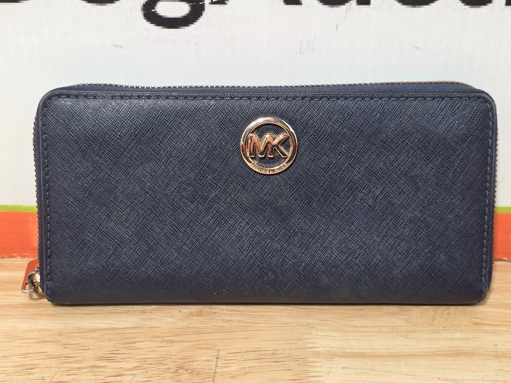 Michael Kors Navy Saffiano Leather Zip-Around Wallet