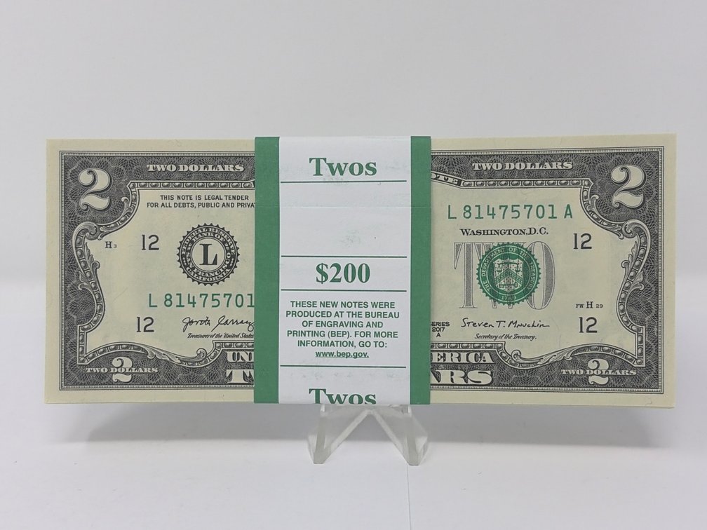 $200 Bundle of Series 2017 A United States $2 Bills