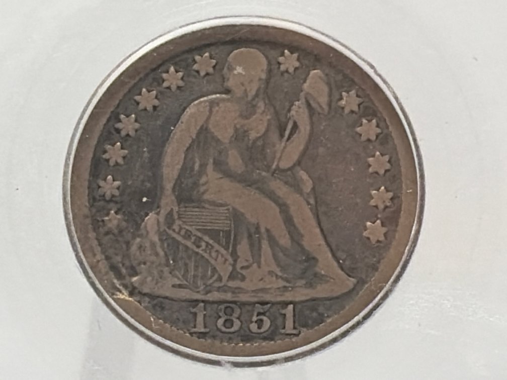 1851 United States Seated Liberty Dime SEGS F-12