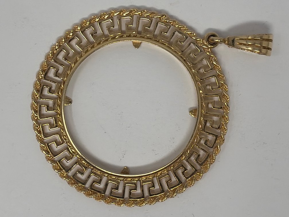 14K Gold Greek Key Coin Bezel Pendant Mounting