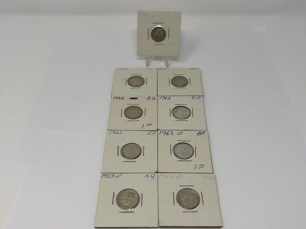 Silver United States Roosevelt Dimes (9)