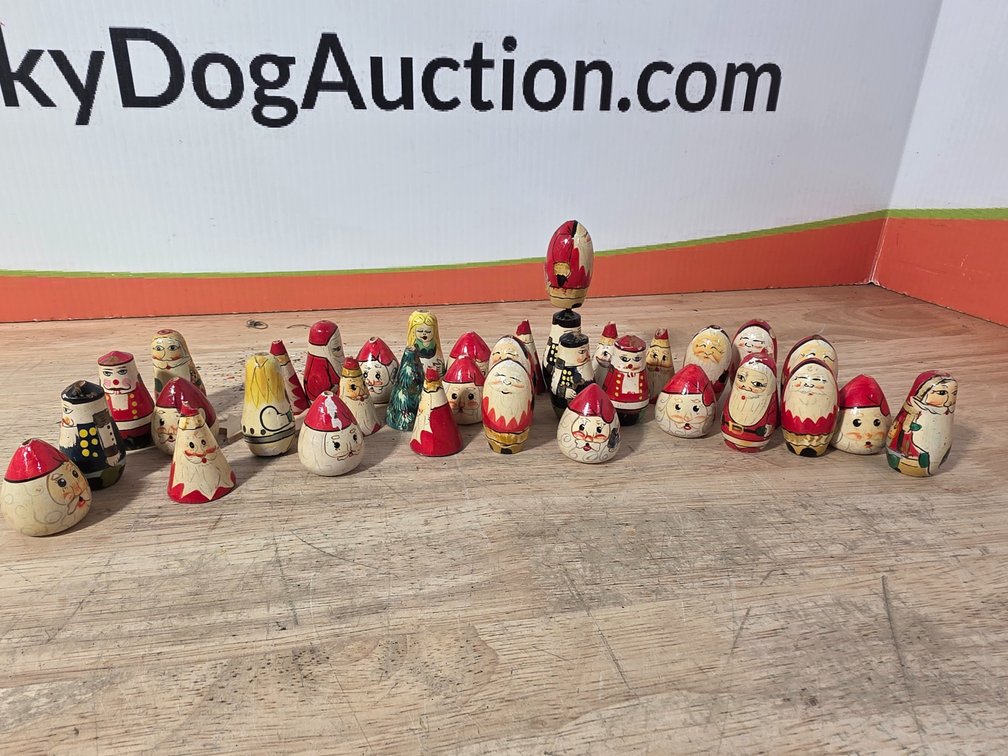 Vintage Painted Wooden Holiday Nesting Doll Pieces