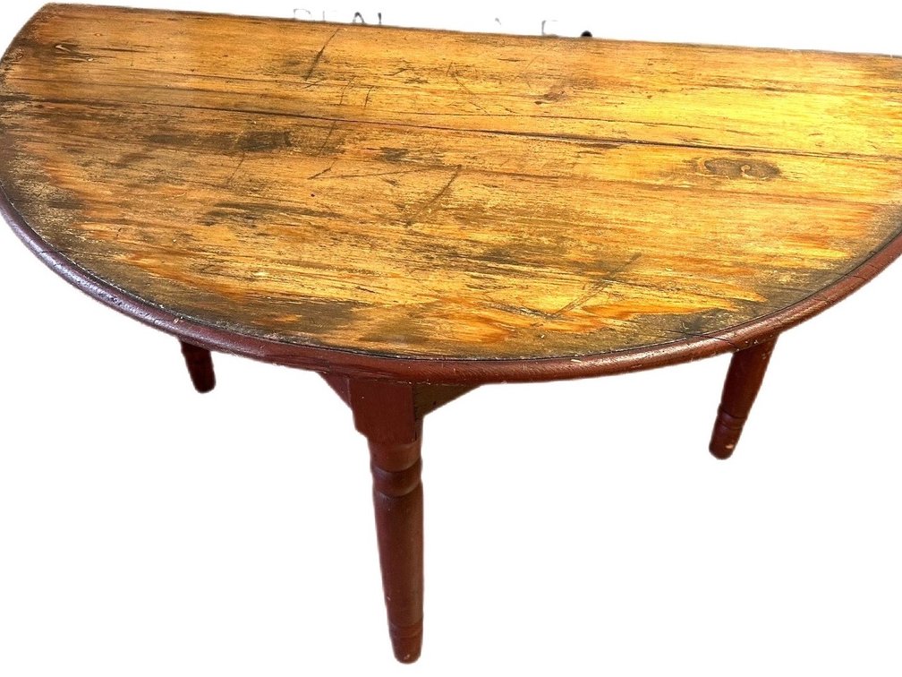 Antique Wooden Half Round DemiLune Table - 47” L x 24” W x 30” H