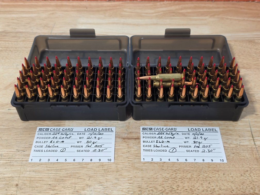 (100) .224 Valkyrie Reload Rounds w/ Storage Boxes
