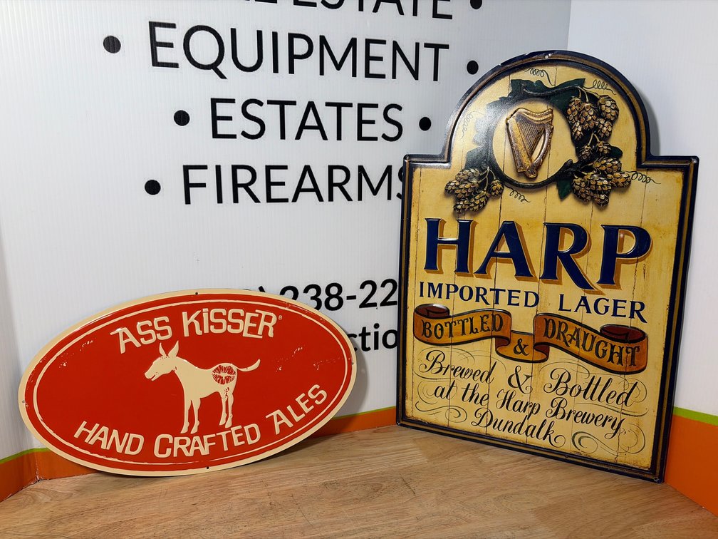 Harp and Hand Crafted Ales metal Signs-Measures 16.5” x 23” and 18” x 10”