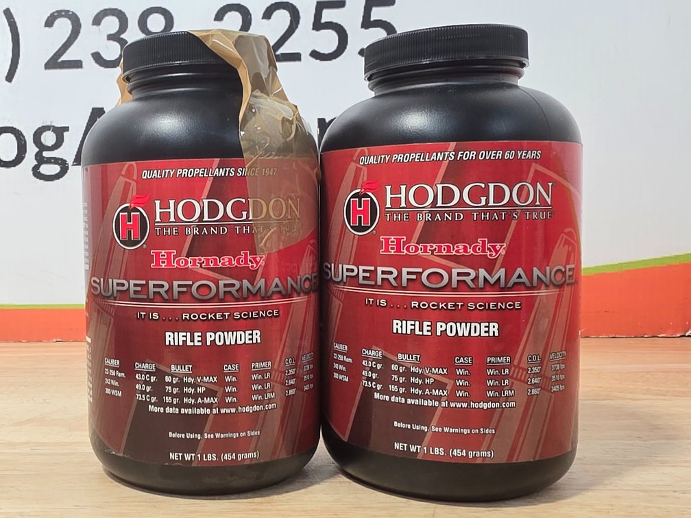 Hodgdon Hornady Superperformance Rifle Powder (1) Unused 1Lb Container (1) Container and Contents Weighs 308 Grams