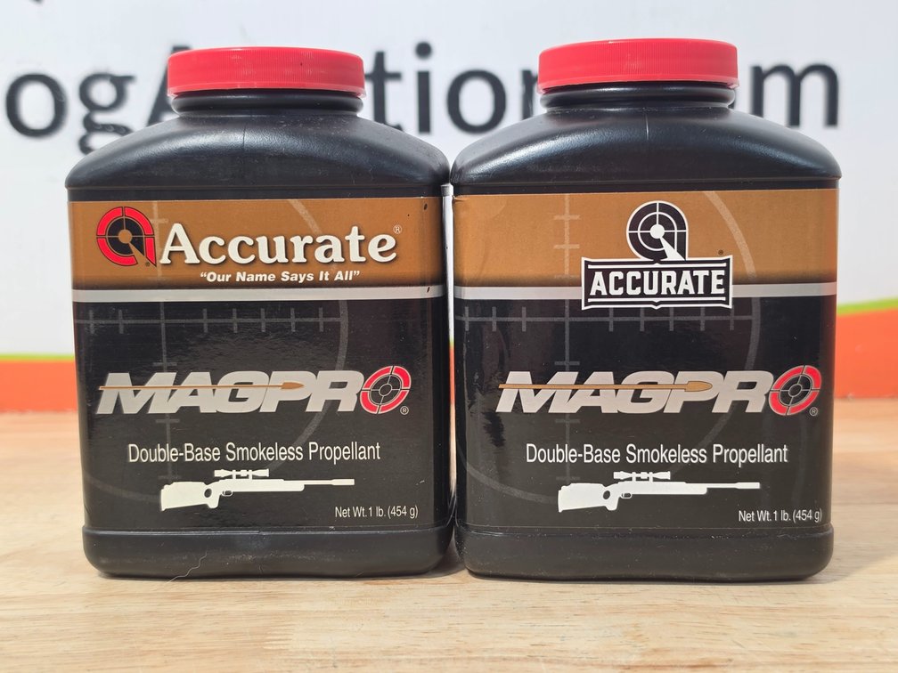 Accurate Magpro Double Base Smokeless Propellant (1) Container and Contents Weighs 326 Grams (1) Container and Contents Weighs 438 Grams