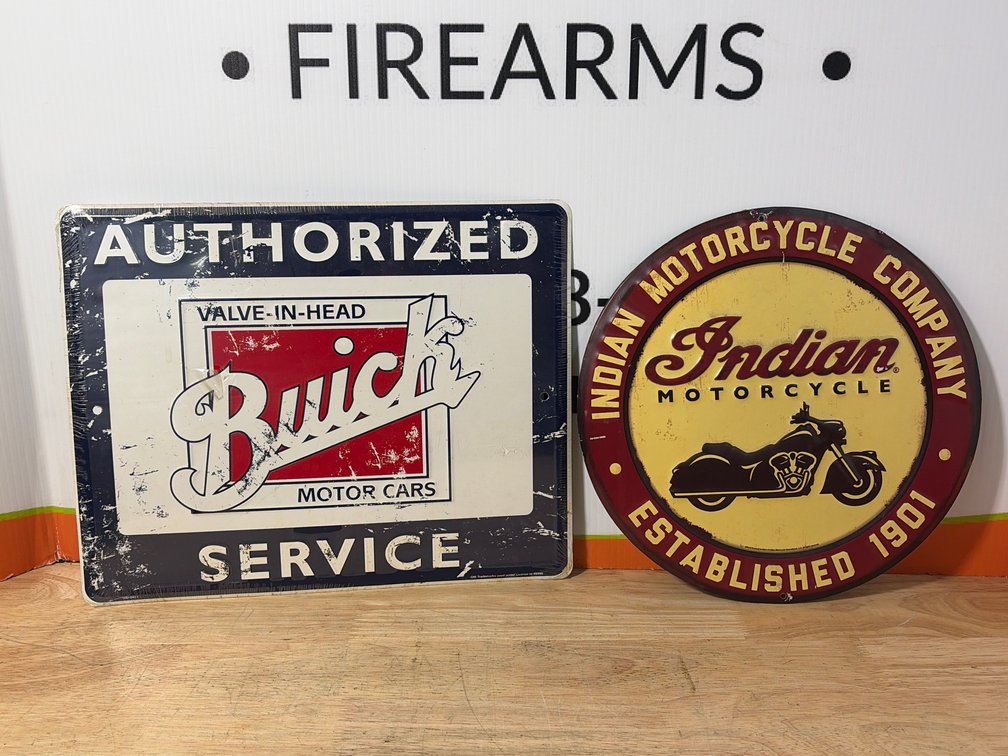 Buick and Indian Motorcycle Metal Signs- 15”x 12” and 12”x12”