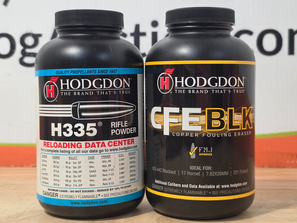 Hodgdon H335 Rifle Powder Container and Contents Weigh 260 Grams - Hodgdon CFE Blk Powder Container and Contents Weigh 316 Grams