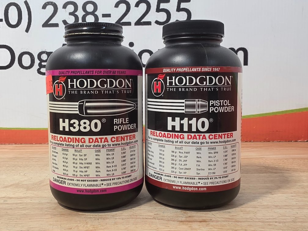 Hodgdon H380 Rifle Powder Container and Contents Weigh 392 Grams - Hodgdon H110 Rifle Powder Container and Contents Weigh 110 Grams