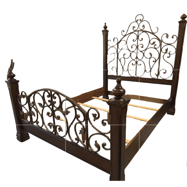 Heavy Duty Queen Bed Frame With Metal Scroll Headboard and Matching Footboard- 65”W x 6’T