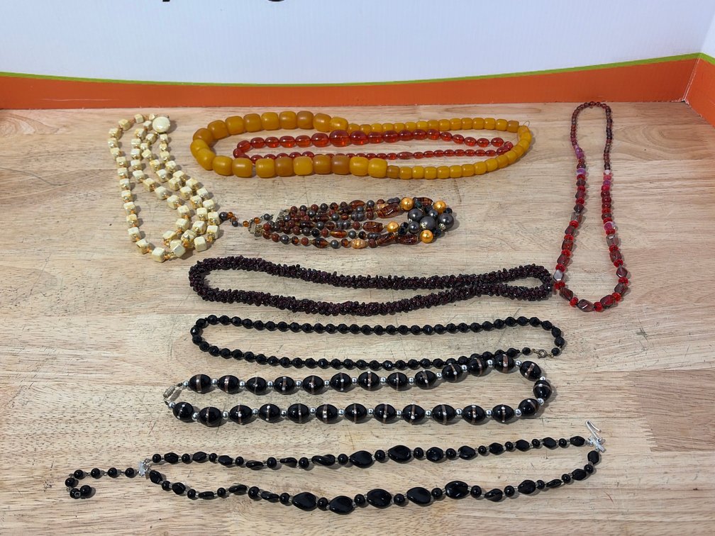 Amber-Tone, Glass, and Multi-Strand Beaded Necklaces