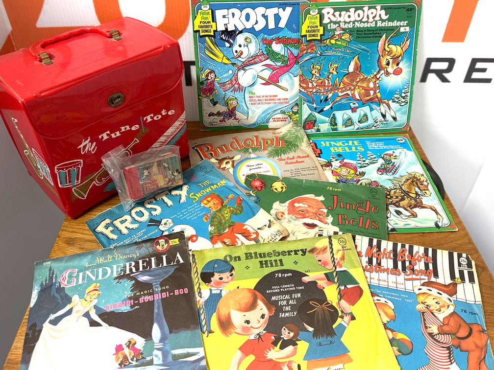 Record Carrying Case, Children's Records, and Flip Book