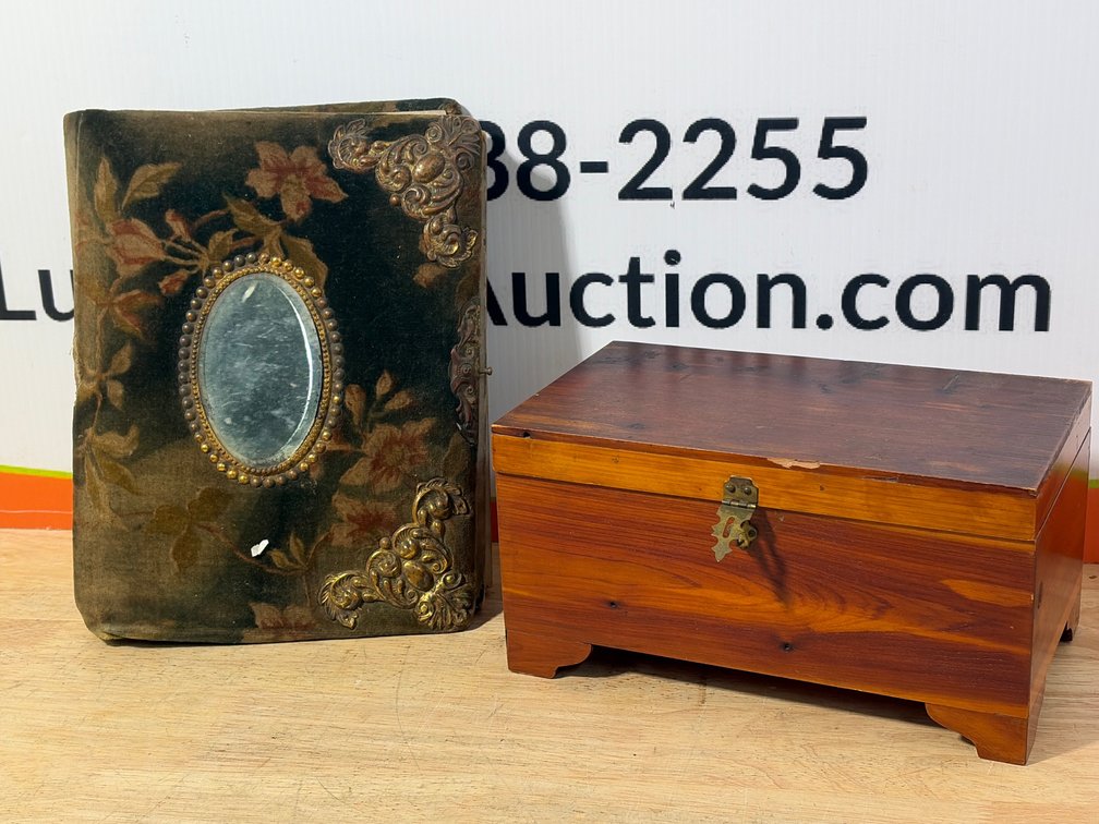 Velvet Photograph Album and Miniature Cedar Chest