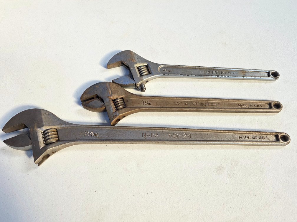 24" 18" 16" USA Made Adjustable Wrenches - 3 Included