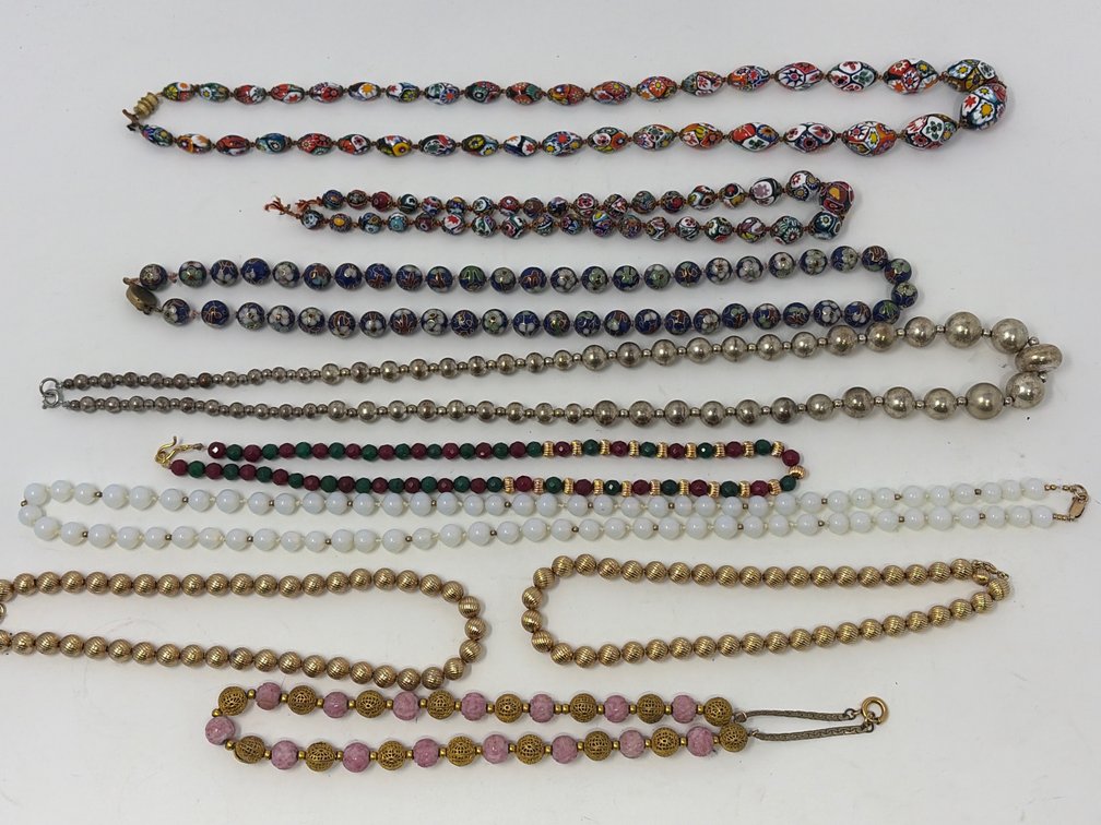 Millefiori Glass, Cloisonné, and Metal Bead Necklaces