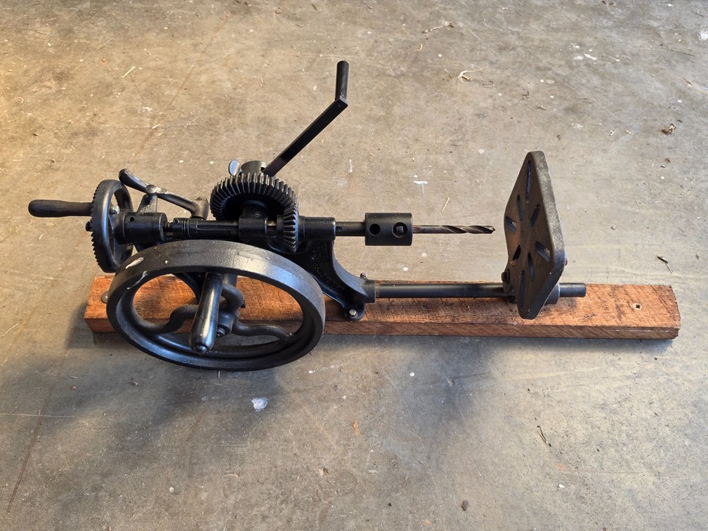 Antique Hand Crank USA Made Post Mount Drill Press