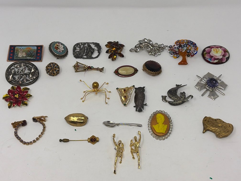 Costume Brooches, Figural Pins, and Sweater Clip