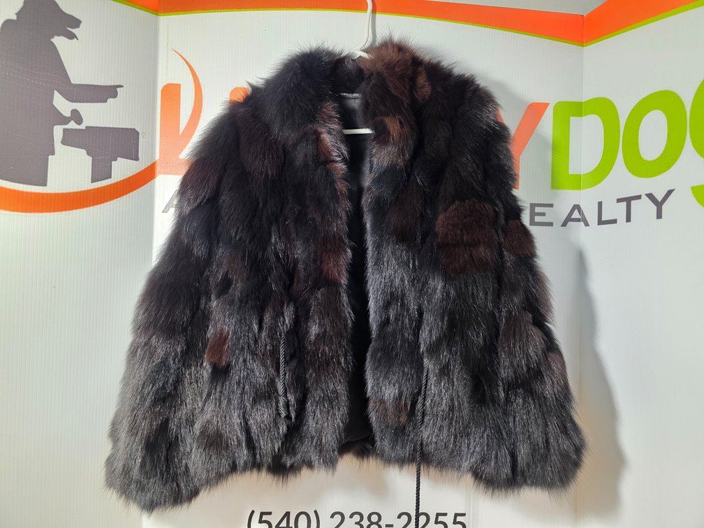 Black and Brown Mink Fur Jacket with Braided Cord Tie