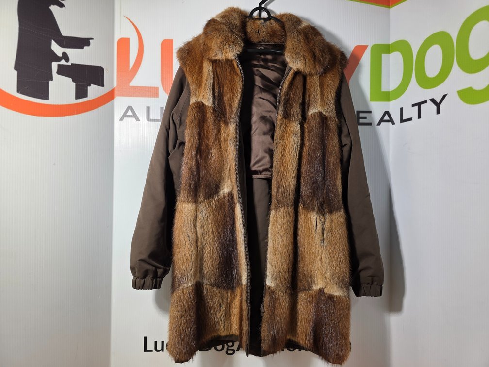 Patchwork Mink Fur Coat with Fabric Sleeves and  Mink Fur Vest