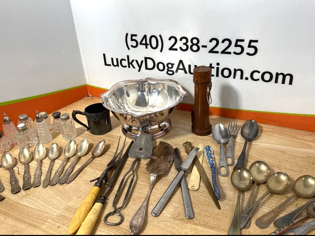 Antique Silverplate Serving Bowl - Flatware - Glass Shakers