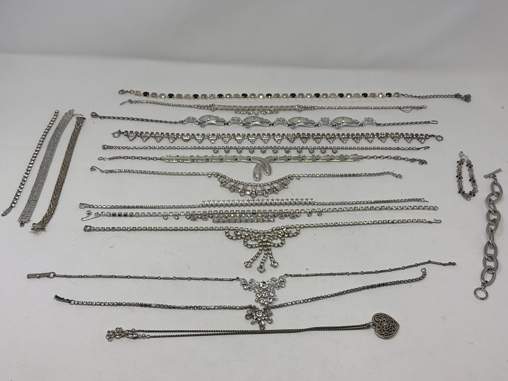 Silver-Tone Rhinestone Necklaces and Bracelets