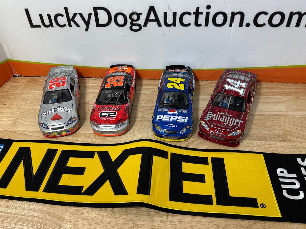 NASCAR Diecast Stock Cars (4) and Nextel Cup Banner