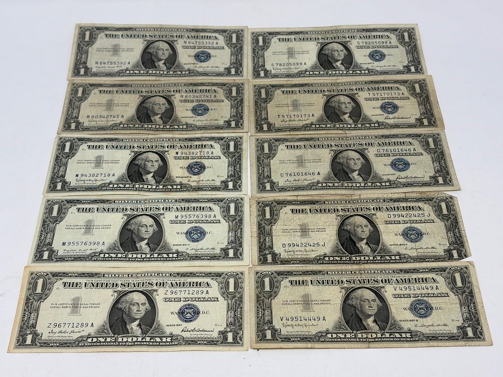 US One Dollar Silver Certificates (10)