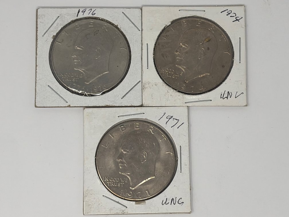 Three United States Eisenhower Dollar Coins