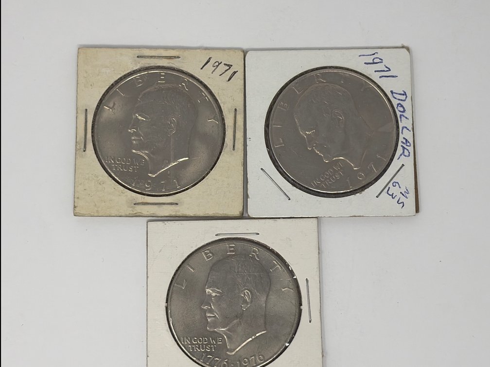 Three United States Eisenhower Dollar Coins and Bicentennial