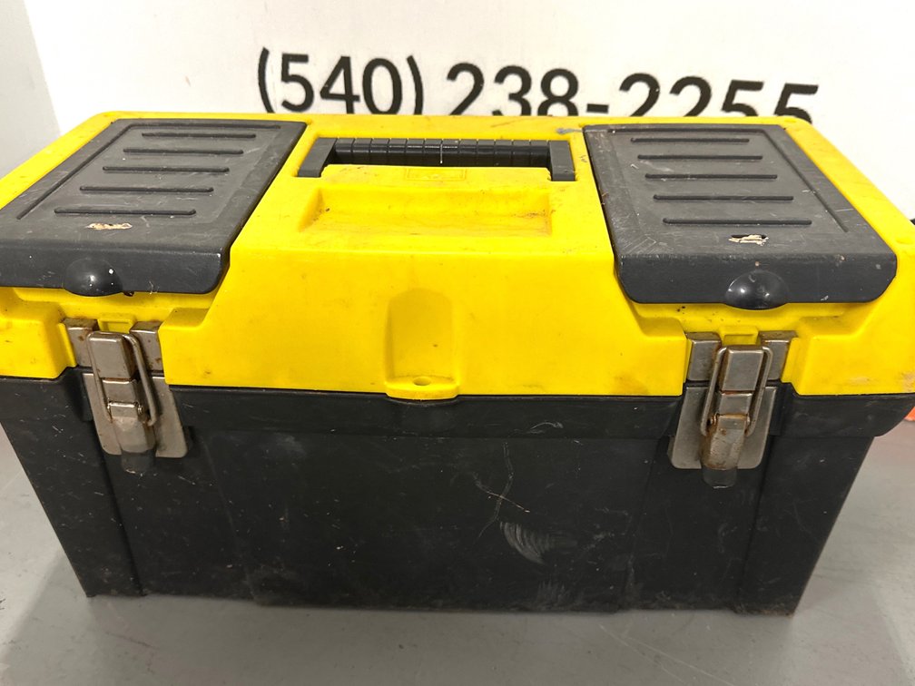 Plastic Toolbox with Hand Tools and Spray Gun Cup
