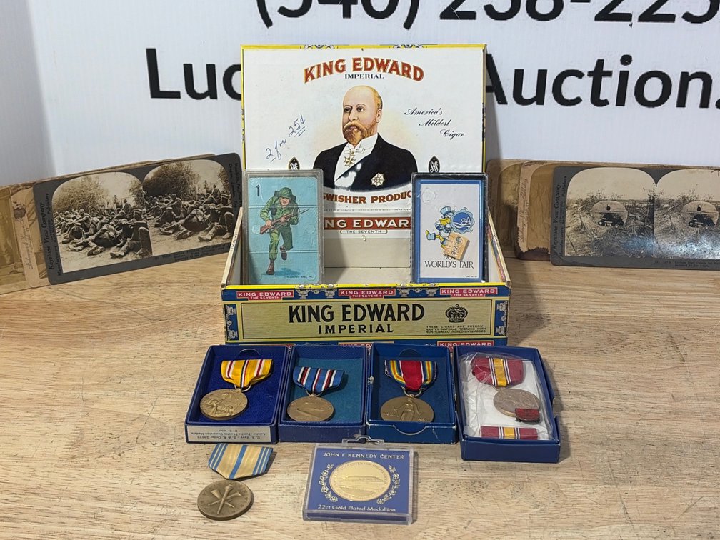 US Military Medals - King Edward Imperial Cigar Box - Stereo view Cards