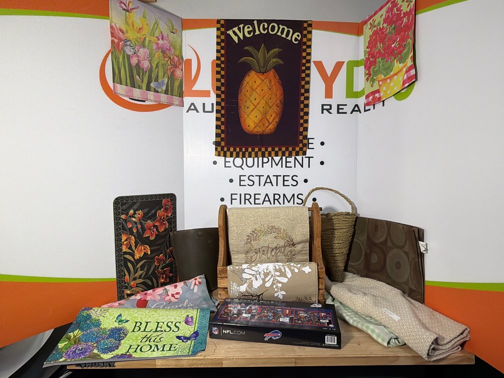 Garden Flags, Table Runners, Wooden Caddy, Textiles, and NFL Puzzle