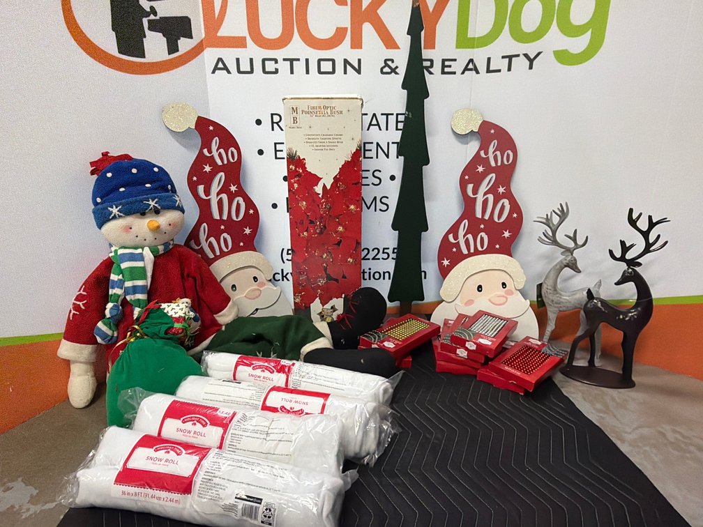Christmas Decor with Fiber Optic Bush, Garlands, Figures, and More