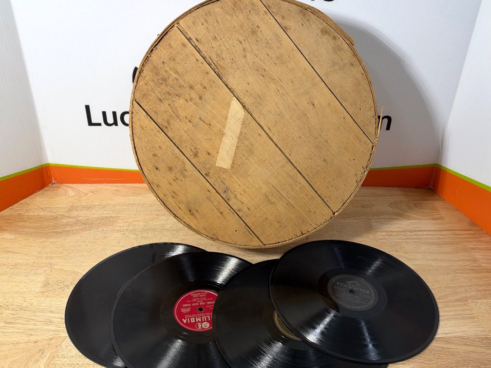 Large Wood Hoop Cheese Box - 78 Records