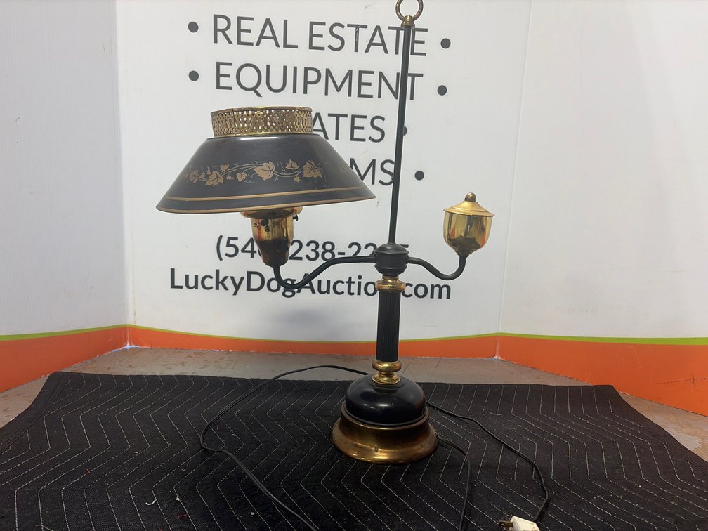 Antique Black and Brass-Tone Double-Arm Student Desk Lamp