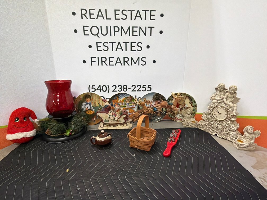 Cherub Mantel Clock Set, Collector Plates,  Longaberger Basket, and Holiday Decor