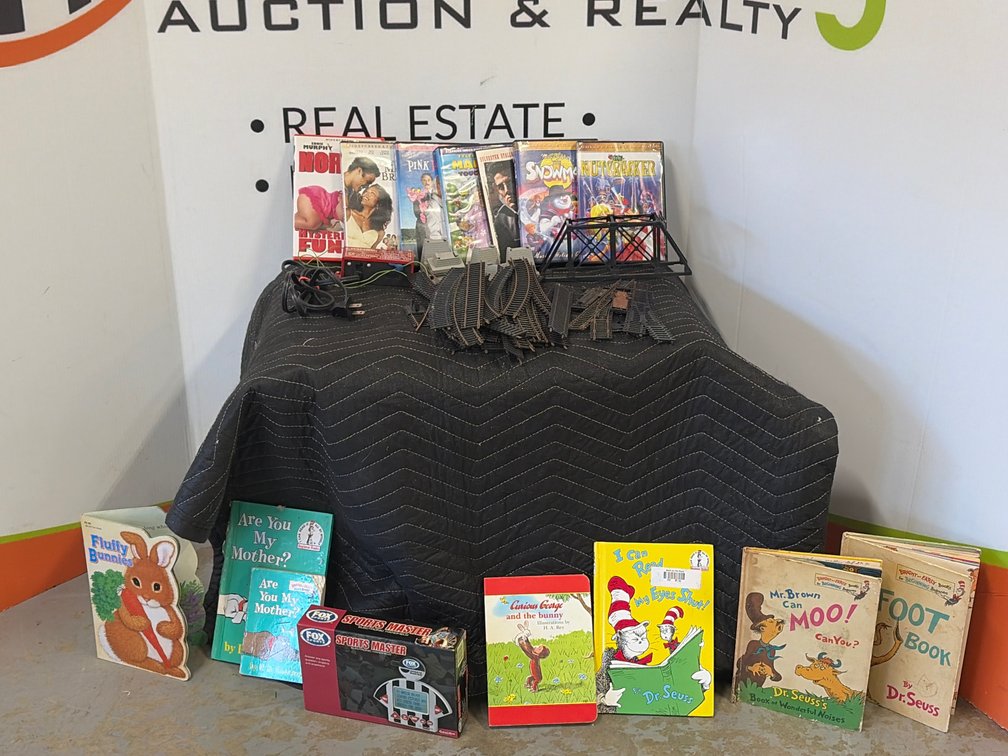 Children's Books, DVDs, Handheld Game, and Model Train Track