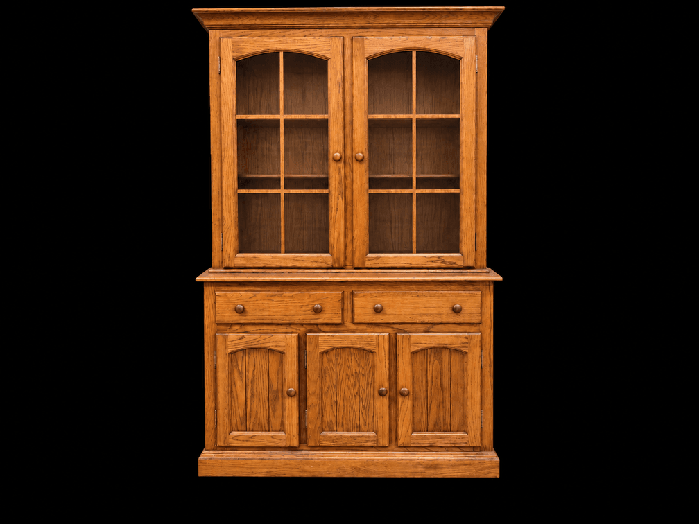 Two-Piece Oak China Cabinet/Hutch (Glass Shelves Included) - Measures 80" Tall x 51" Wide x 17" Deep