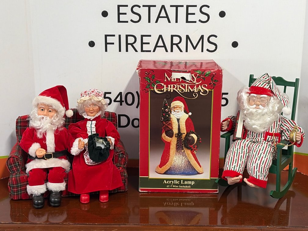 Santa and Mrs. Claus Figures and Boxed Santa Acrylic Lamp