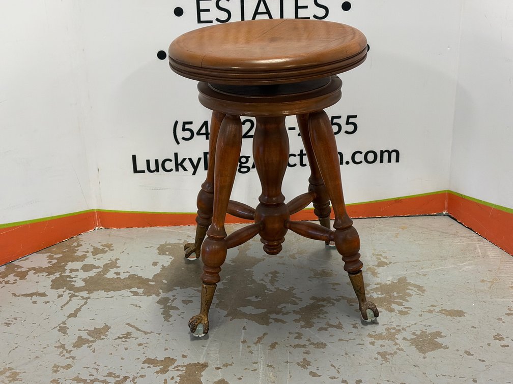 Wooden Swivel Piano Stool with Glass Ball and Claw Feet- 14”W x 20”T