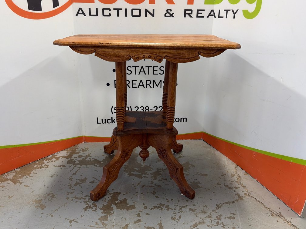 Carved Wood Parlor Table with Lower Shelf- 19”W x28”L x28”T