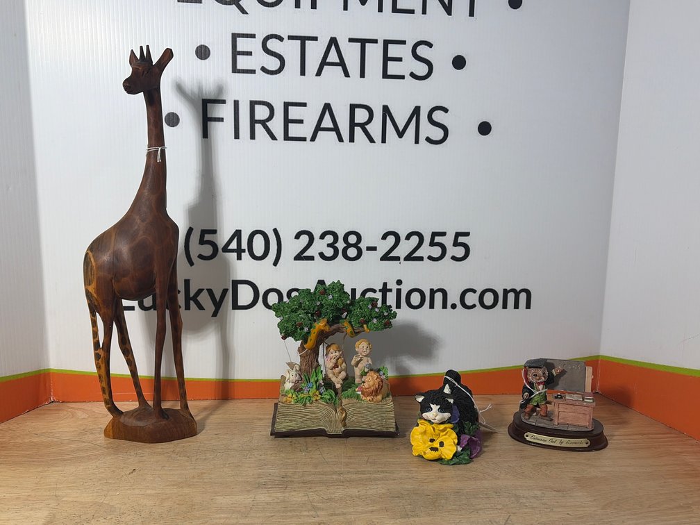 Carved Wood Giraffe and Painted Resin Figurines
