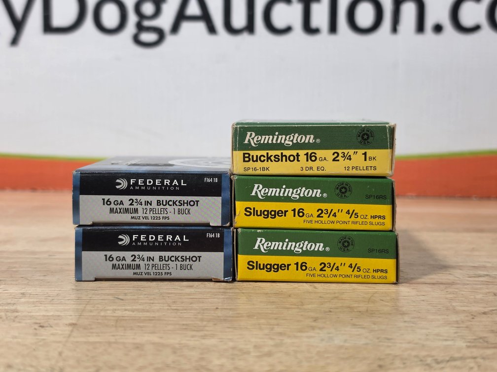 Remington 16 Gauge 2.75" Buckshot (1) Box Of 5 - Remington Slugger 16 Gauge 2.75" Slugs - Federal 16 Gauge 2.75" #1 Bucket (2) Boxes of 5